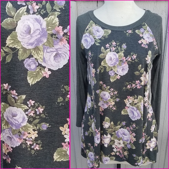 2x gorgeous faded gray floral long sleeved top - Picture 3 of 7